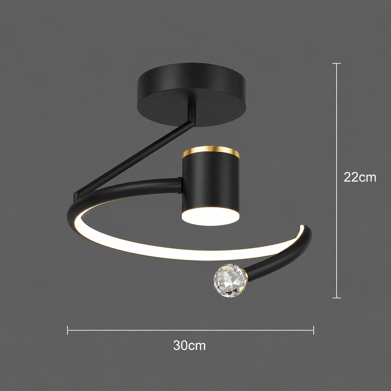Lustra LED, 24W, 30x25cm, lumina Rece/Calda/Neutra, Negru
