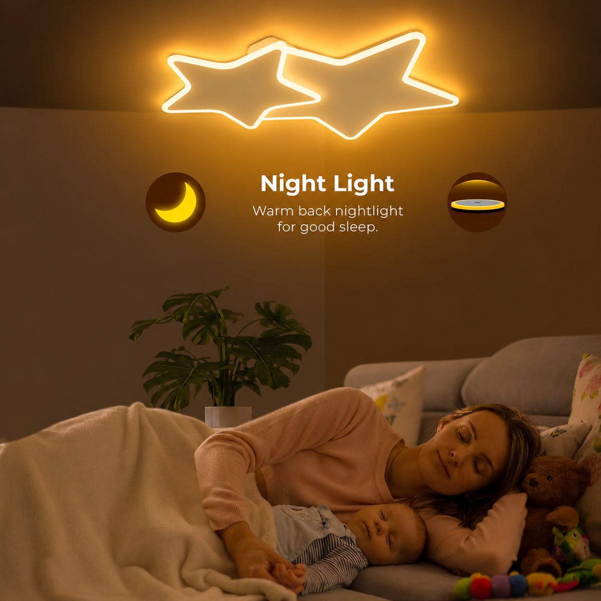 Lustra LED cu telecomanda 49W,  Stele, lumina Rece/Calda/Neutra, Dimabila, Alb