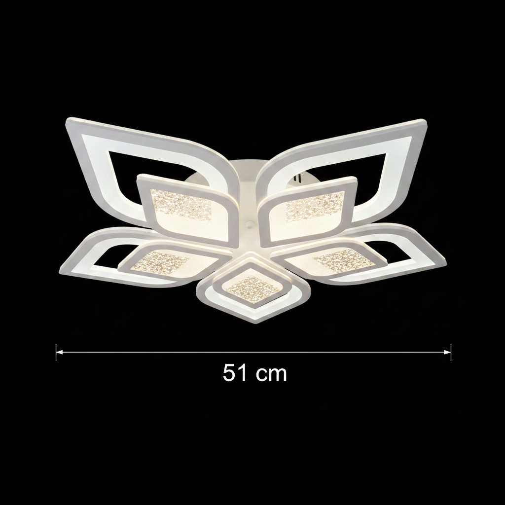 Lustra LED cu telecomanda DALIA 96W, 5 Petale, lumina Rece/Calda/Neutra, Dimabila, Alb