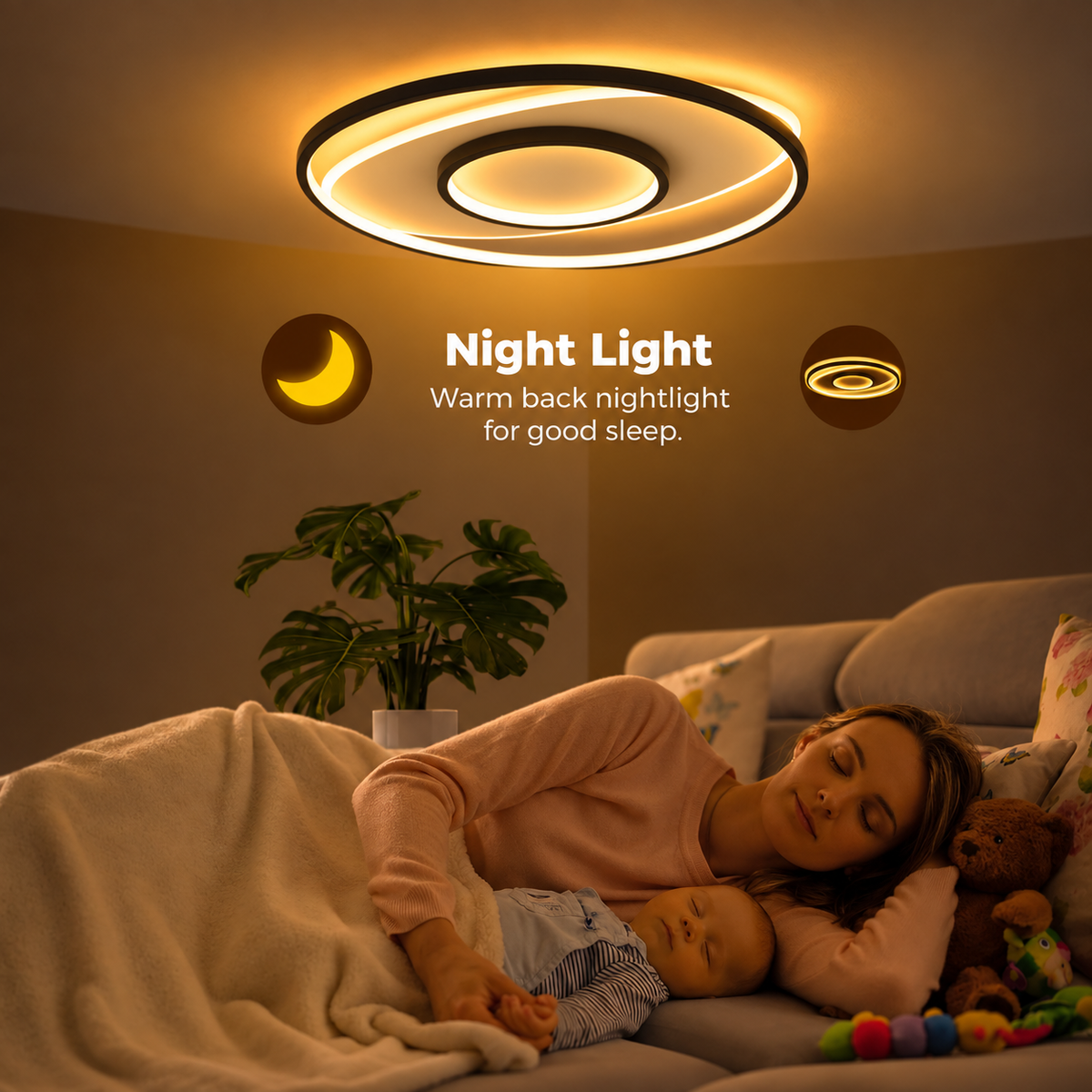 Lustra LED cu telecomanda FIGURATO, 63W, 3 Cercuri, lumina Rece/Calda/Neutra, Dimabila, Negru