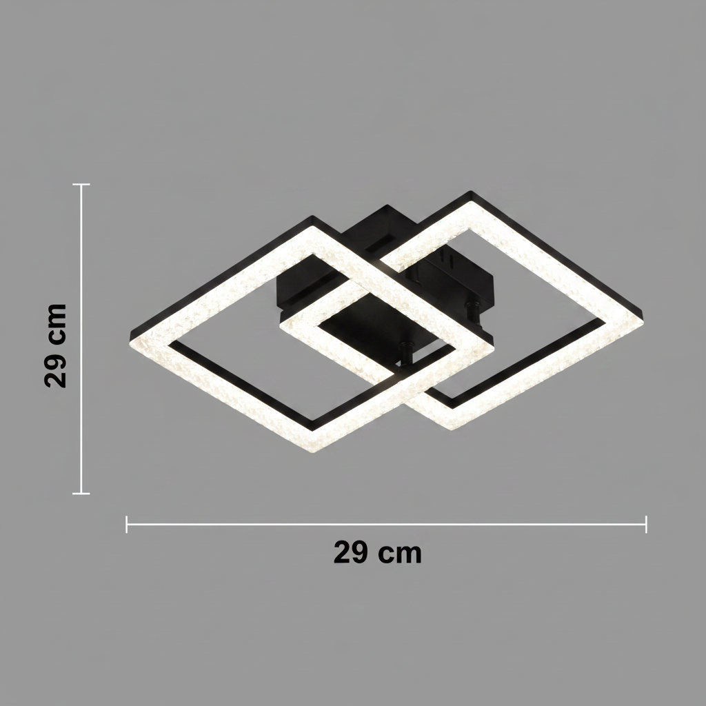Lustra LED cu telecomanda GEO 29W, 2 Patrate, lumina Rece/Calda/Neutra, Dimabila, Metal si Acril, Negru