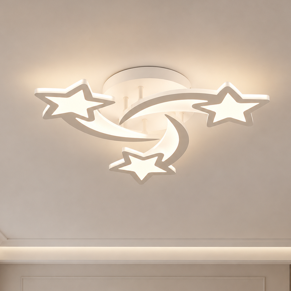 Lustra LED cu telecomanda IPOMOEA 51W, 3 Stele, Lumina Rece/Calda/Neutra, Dimabila, Alb, Metal si Acril