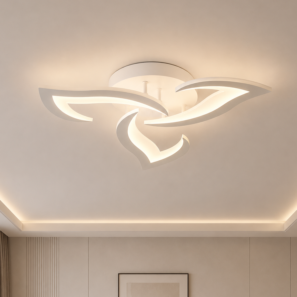 Lustra LED cu telecomanda LOTUS 32W, 3 Petale, lumina Rece/Calda/Neutra, Dimabila, Alb