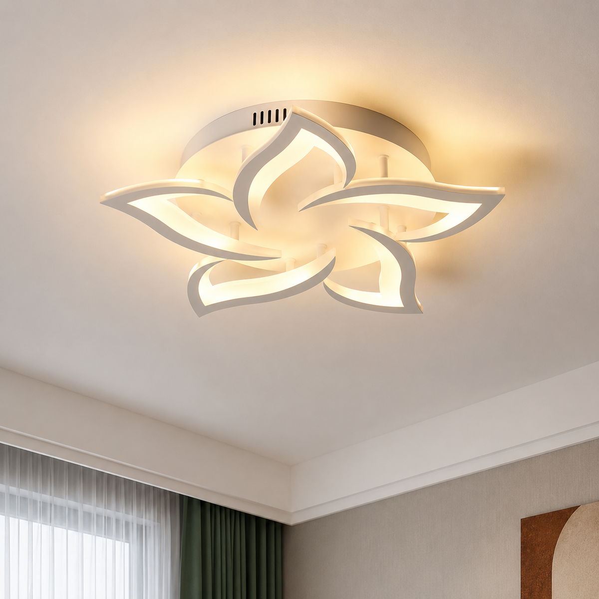 Lustra LED cu telecomanda LOTUS 54W, 5 Petale, lumina Rece/Calda/Neutra, Dimabila, Alb