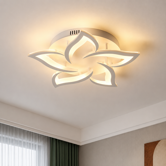 Lustra LED cu telecomanda LOTUS 54W, 5 Petale, lumina Rece/Calda/Neutra, Dimabila, Alb
