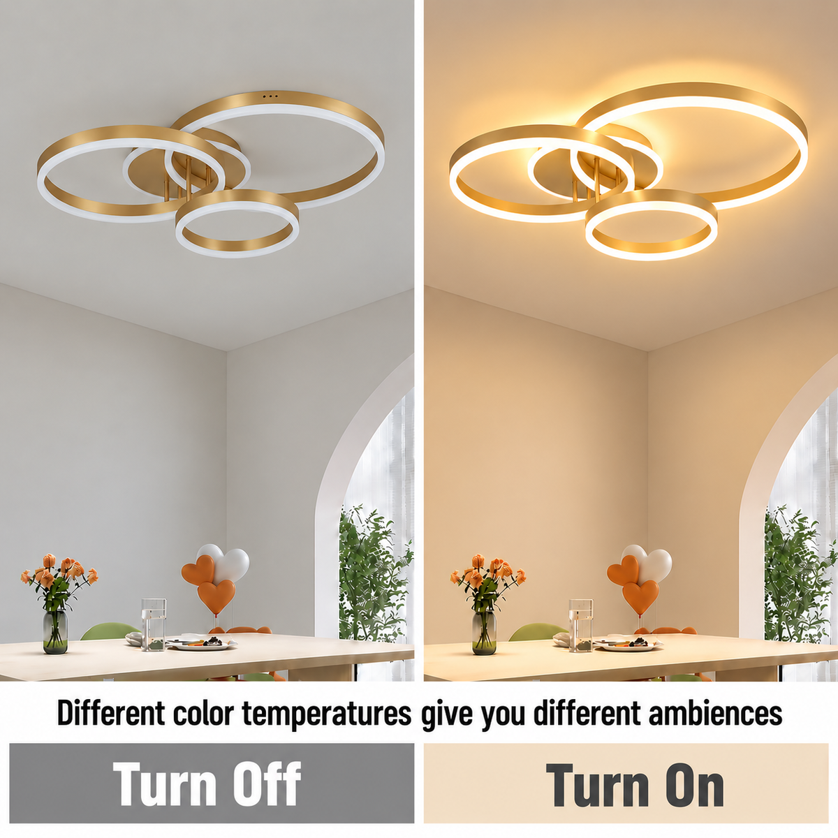 Lustra LED cu telecomanda RIGA LILITH 68W, 3 Cercuri, lumina Rece/Calda/Neutra, Dimabila, Auriu Lucios