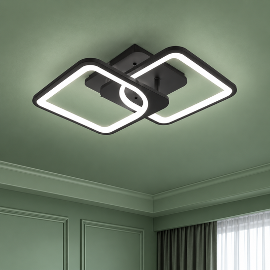 Lustra LED cu telecomanda ZOE 41W, 2 Patrate,  lumina Rece/Calda/Neutra, Dimabila, Negru