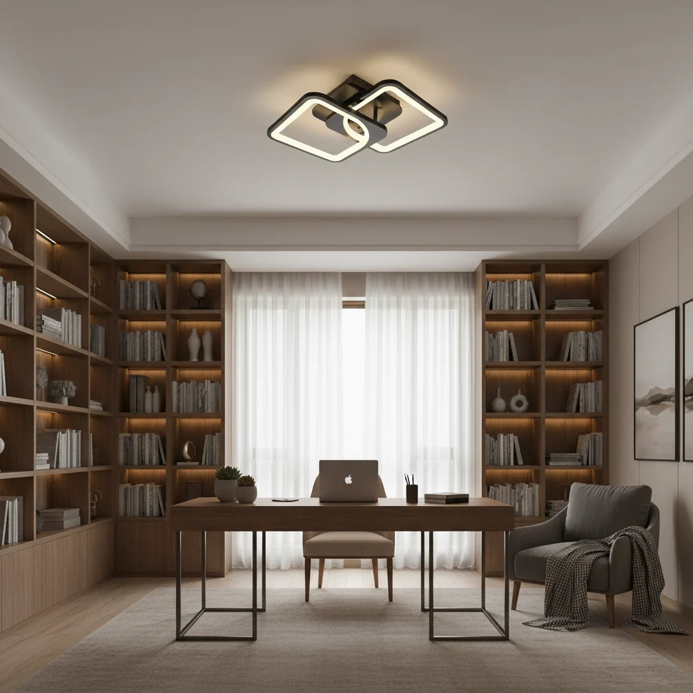Lustra LED cu telecomanda ZOE 27W, 2 Patrate, lumina Rece/Calda/Neutra, Dimabila, Negru Lustre LED cu Telecomanda Default Title Alessandro Design