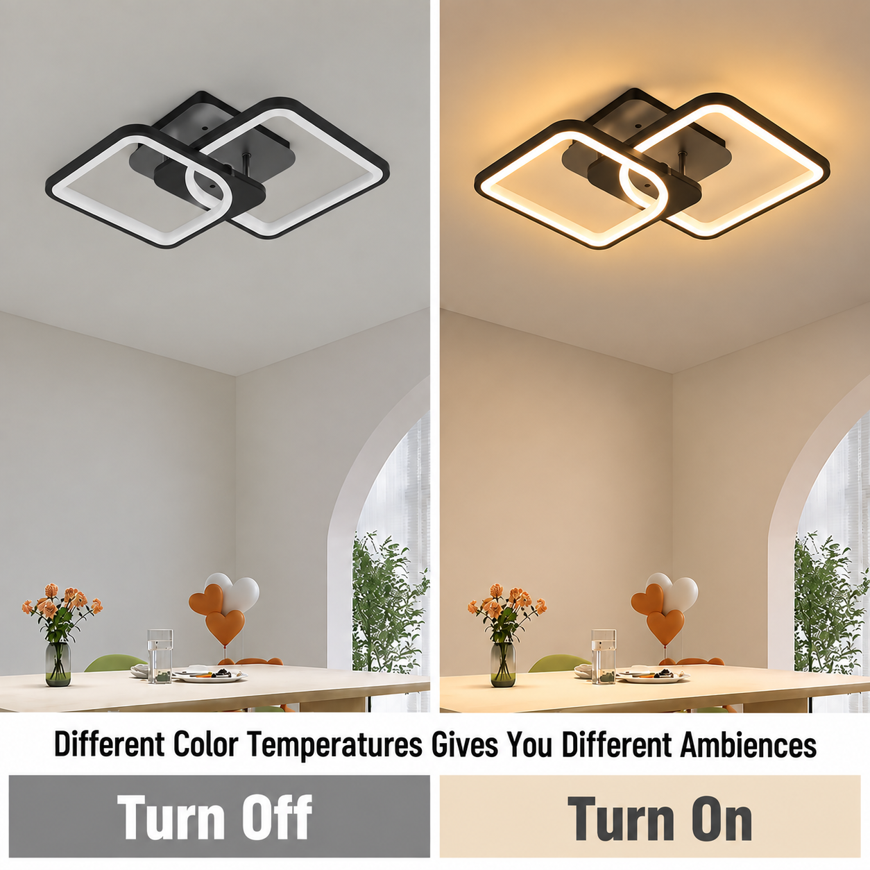 Lustra LED cu telecomanda ZOE 41W, 2 Patrate,  lumina Rece/Calda/Neutra, Dimabila, Negru