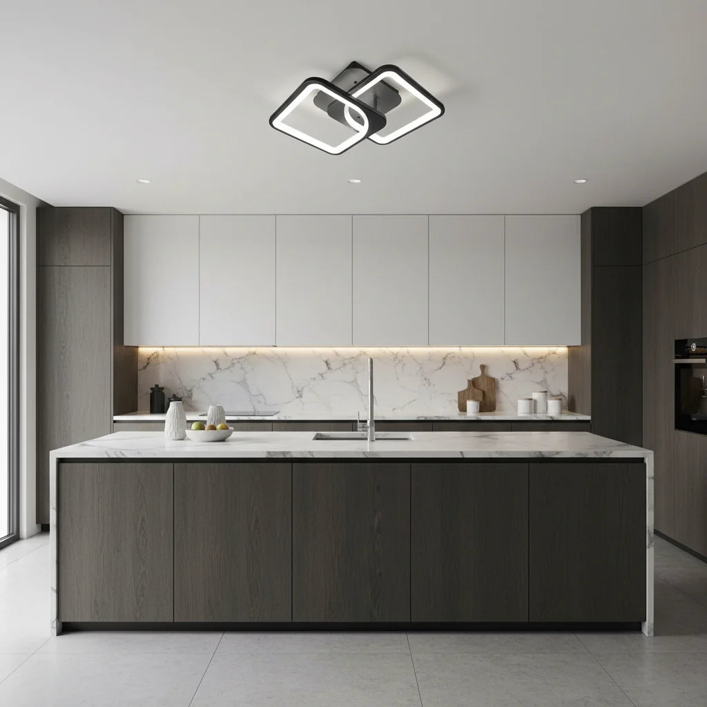 Lustra LED cu telecomanda ZOE 27W, 2 Patrate, lumina Rece/Calda/Neutra, Dimabila, Negru Lustre LED cu Telecomanda Default Title Alessandro Design