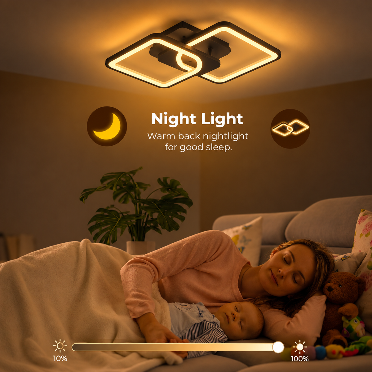 Lustra LED cu telecomanda ZOE 41W, 2 Patrate,  lumina Rece/Calda/Neutra, Dimabila, Negru