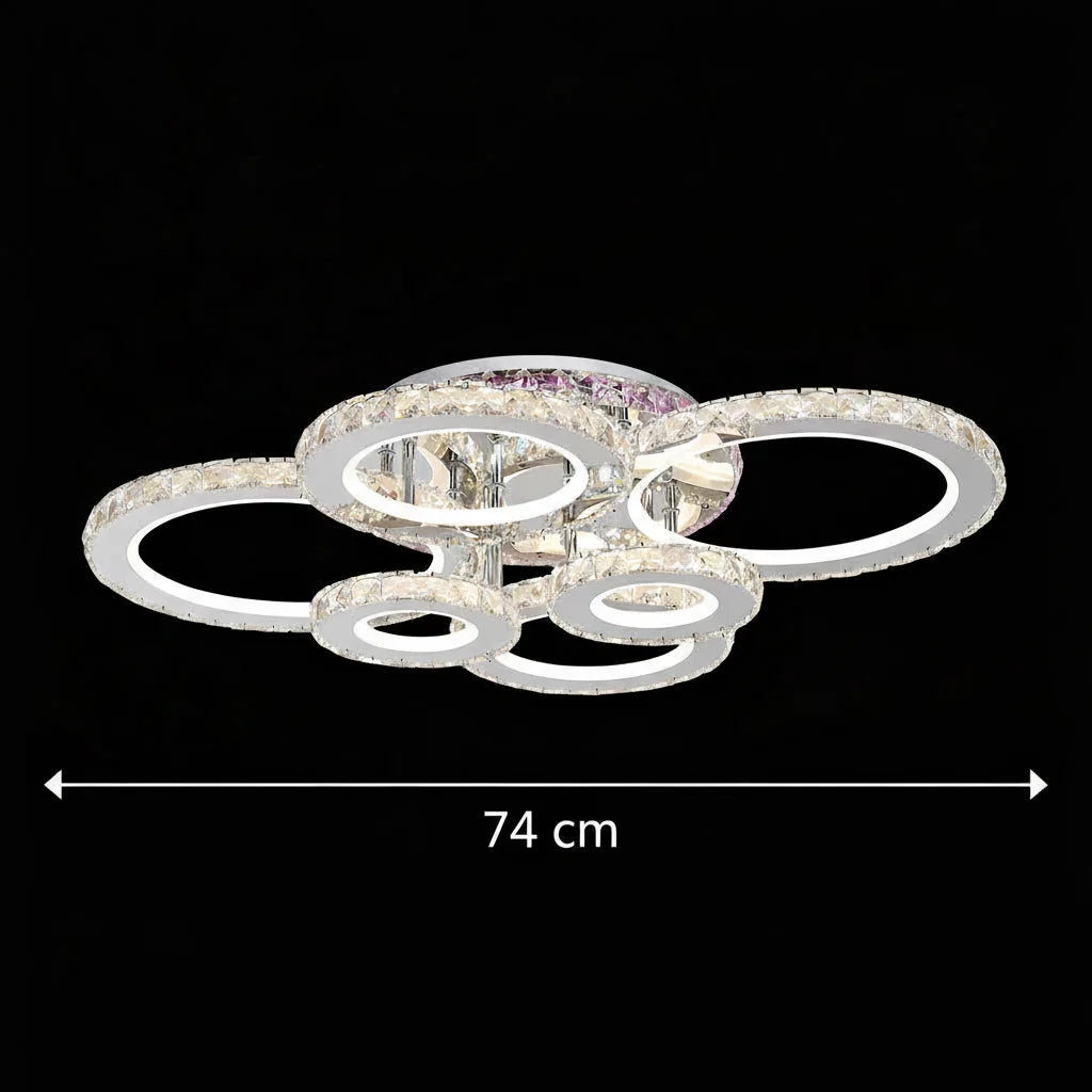 Lustra LED cu telecomanda si cristal NOVA ROTONDA RGB 144W, 6 Cercuri, lumina Rece/Calda/Neutra, Dimabila, Crom Lucios Lustre LED & Cristale Default Title Alessandro Design