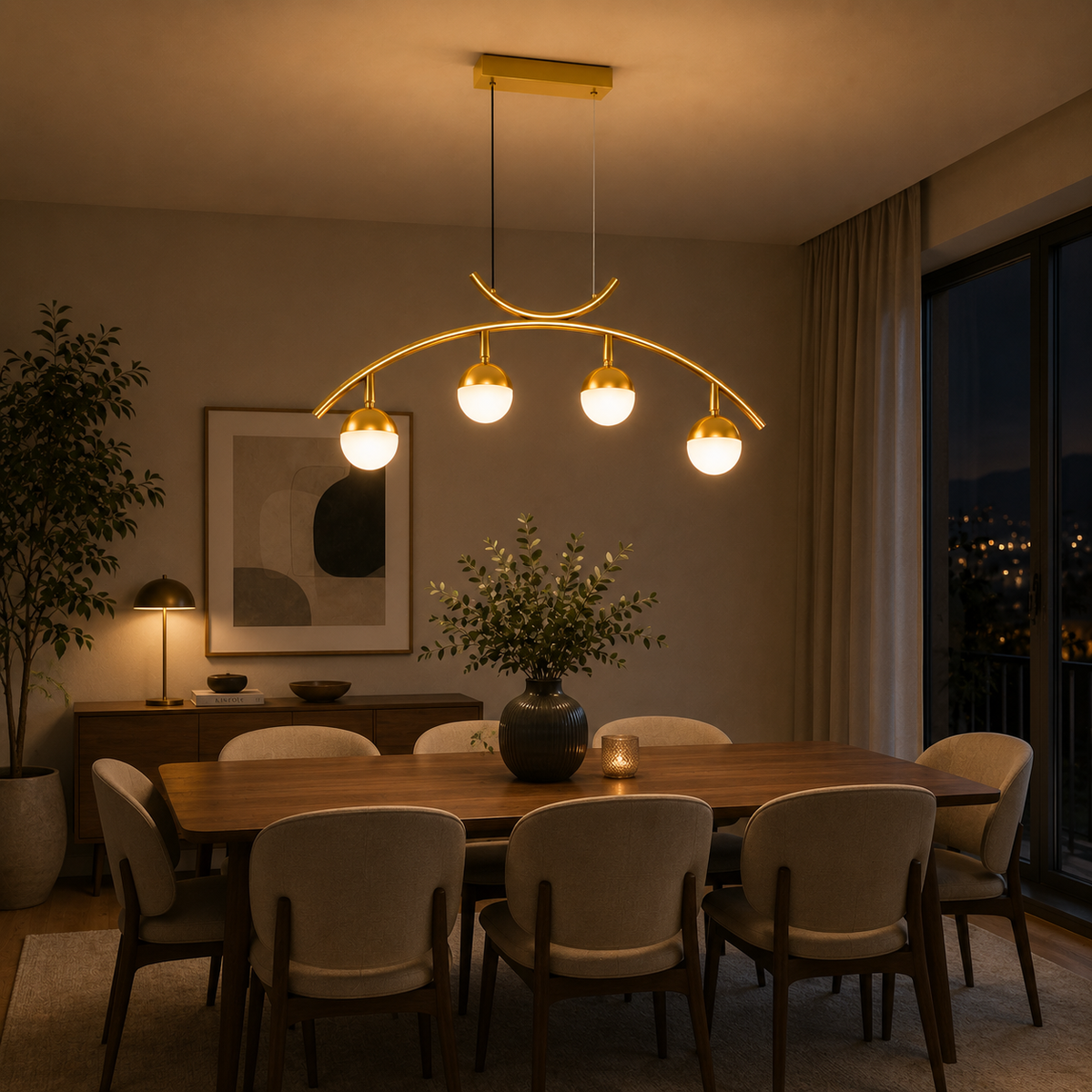 Lustra LED suspendata PAAMIUT 34W, 4 surse de lumină, lumina Rece/Calda/Neutra, Auriu, Inaltime Reglabila