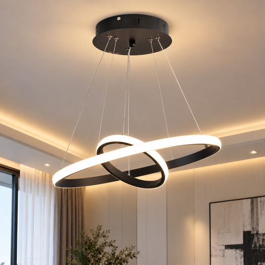 Lustra LED suspendata RICCI 25W, 2 Cercuri, lumina Rece/Calda/Neutra, Negru, Inaltime Reglabila