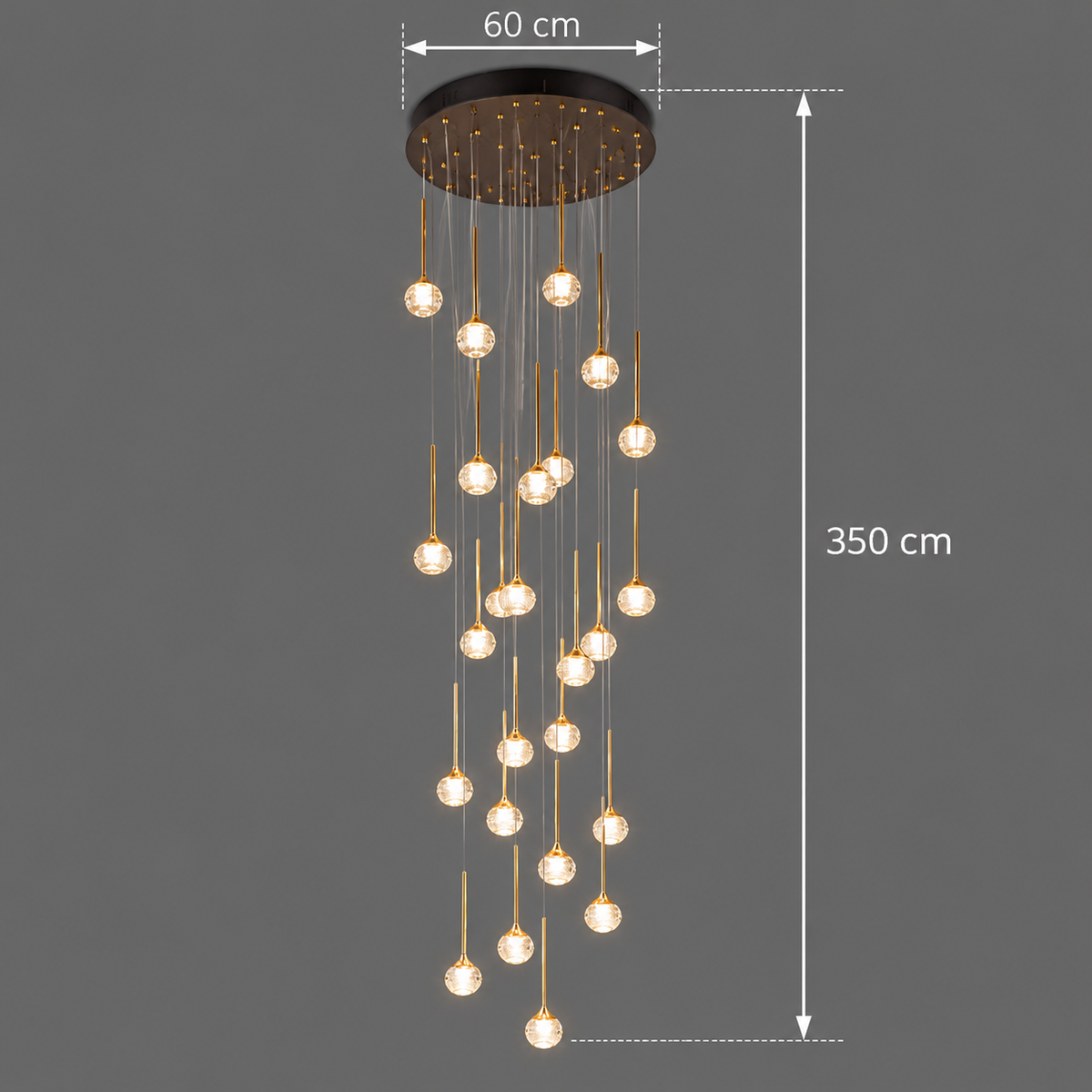 Lustra LED suspendata cu telecomanda GONDAR, 100W, Diametru 60cm, 25 Elemente, lumina Rece/Calda/Neutra, Dimabila, Auriu