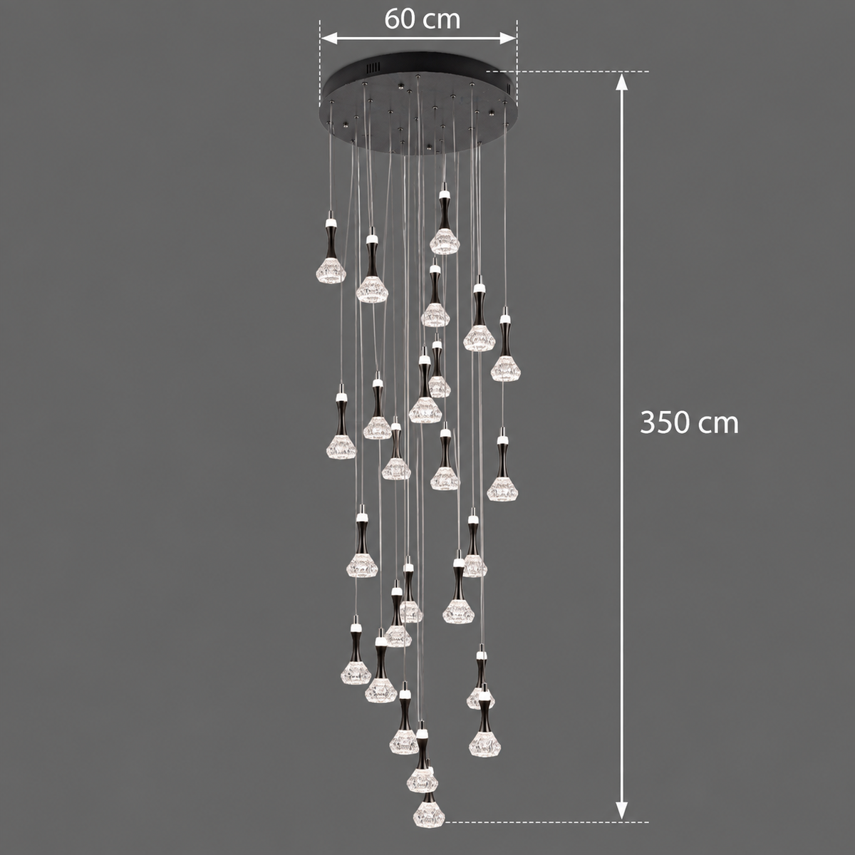 Lustra LED suspendata cu telecomanda GONDAR, 120W, Diametru 60cm, 25 Elemente, lumina Rece/Calda/Neutra, Dimabila, Crom Lucios