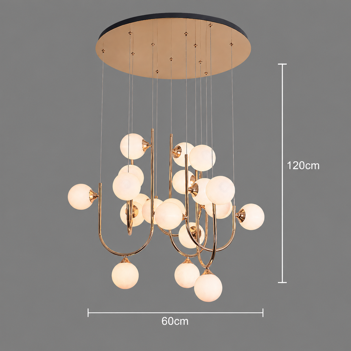 Lustra Suspendata GIJDUVAN Magno, 21 x G9, Diametru 60cm, Metal, Auriu, Inaltime Reglabila