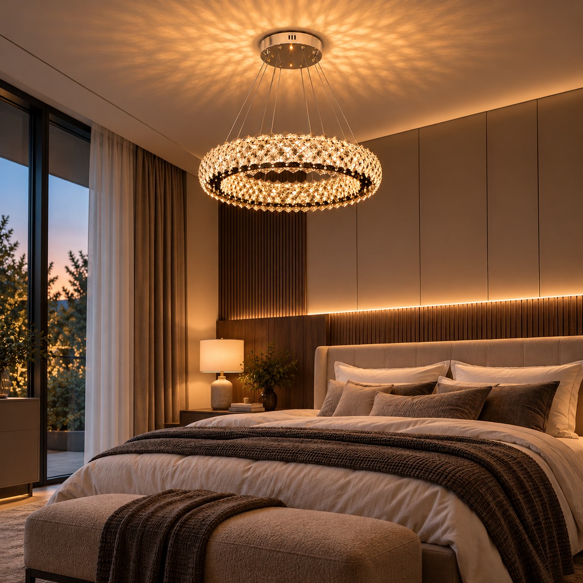 Candelabru Cristal KALTO Eleganza, 106W, Lumina Rece/Calda/Neutra, Inaltime Reglabila, Metal si Cristal, Crom Lucios
