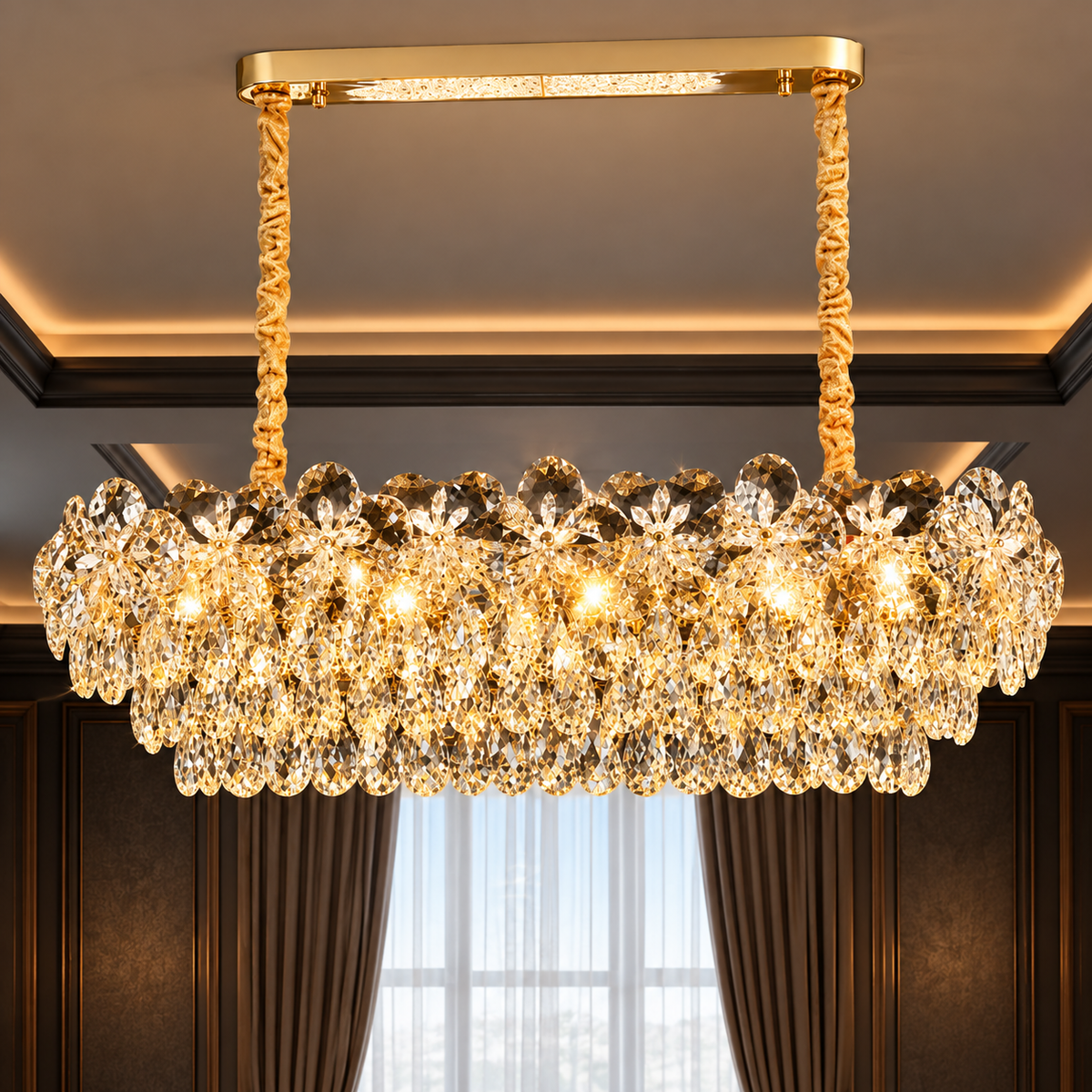 Candelabru Cristal JARDIN Supremo 12xE14, Dimensiune 100x35 cm, Inaltime 35 cm, Auriu Lucios, Inaltime Reglabila, Design Elegant
