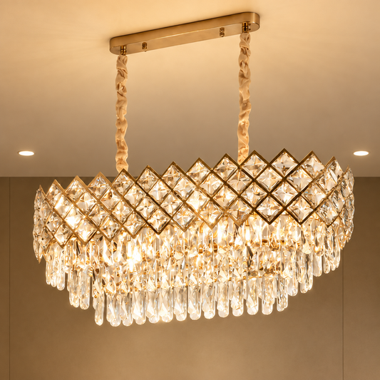 Candelabru Cristal VECTORIA Supremo, 10xE14, 75x39cm, Auriu, Inaltime Reglabila, Metal si Cristal
