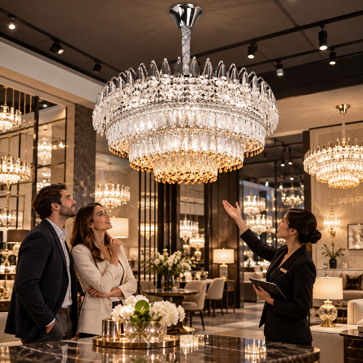 Candelabru Cristal MAJESTIC Regalis 21x E14, Diametru 80cm, Crom Lucios, Inaltime Reglabila