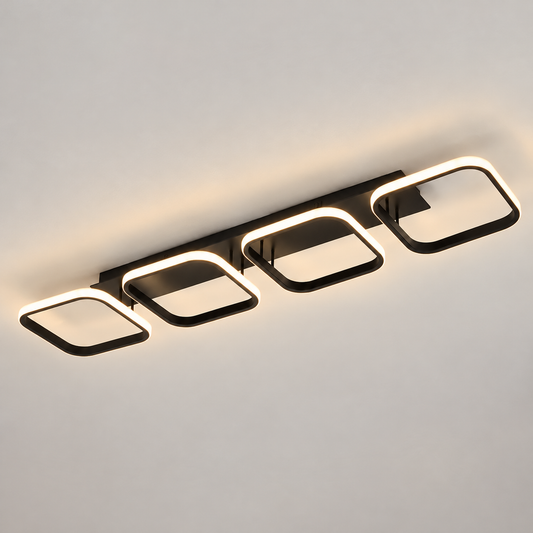 Lustra LED VERTEX 45W, 4 Patrate, Liniara, lumina Rece/Calda/Neutra, Neagra