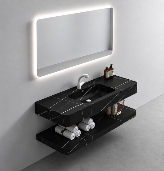 Set Mobilier KRISS pentru Baie, 60cm, 3 Piese, Negru