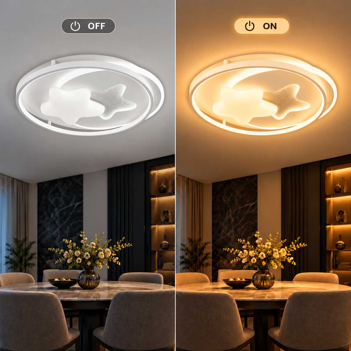 Lustra LED cu telecomanda ASTERA, Forma Corpuri Ceresti, 87W, lumina Rece/Calda/Neutra, Dimabila, Alb