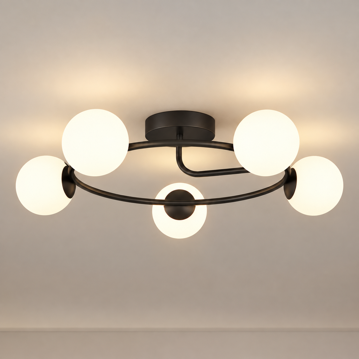 Lustra LED si cristal ORBIT, 72cm, 5xE27, Globuri, Negru