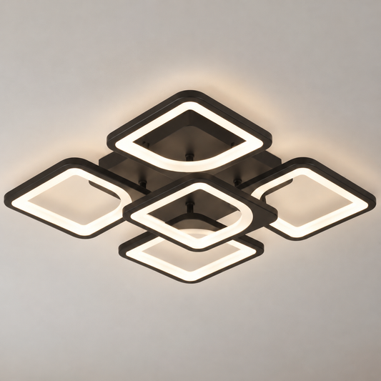 Lustra LED cu telecomanda ZOE 65W, 5 Patrate, lumina Rece/Calda/Neutra, Dimabila, Negru
