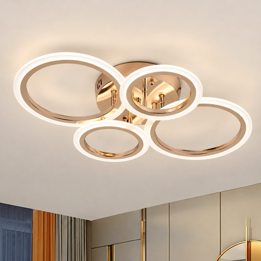 Lustra LED cu telecomanda  BETTY 43W, 4 Cercuri, lumina Rece/Calda/Neutra, Dimabila, Auriu Lucios