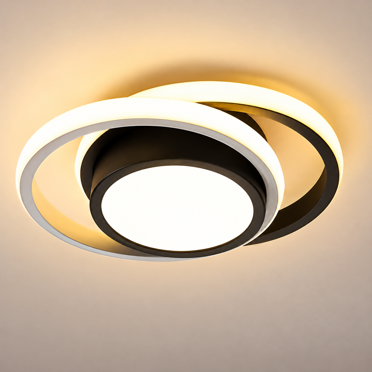 Lustra LED VERTEX FUSION 21W, 2 Cercuri, Rame Metalice, lumina Rece/Calda/Neutra, Alb/Negru