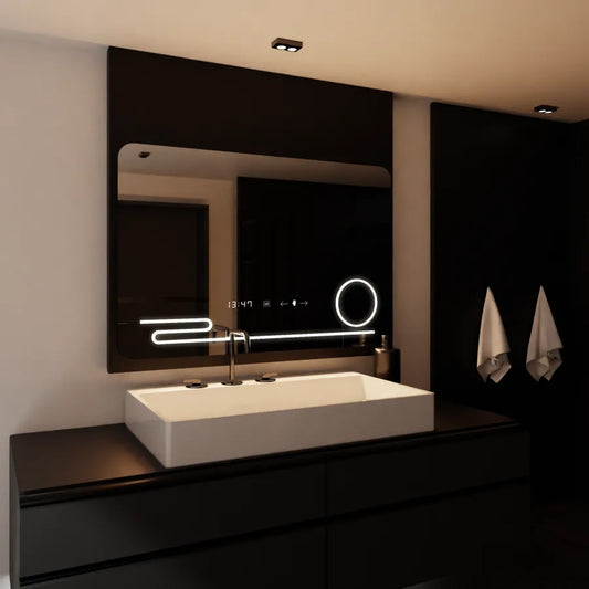 Oglinda LED Rectangulara, 100x60cm, Harmonie MotionGlow Marcello, Sistem Dezaburire, Ceas & Termometru, Lupa Cosmetica, Dimabila Oglinzi Marcello Default Title Alessandro Design