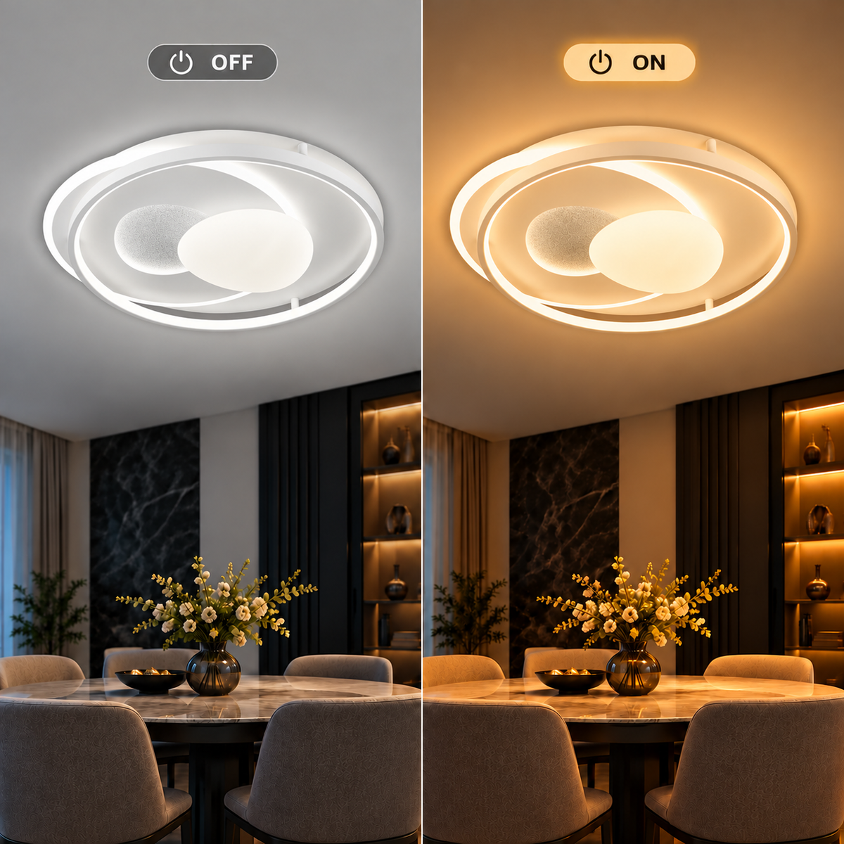 Lustra LED cu telecomanda ASTERA, Forma Ovala, 85W, lumina Rece/Calda/Neutra, Dimabila, Alb