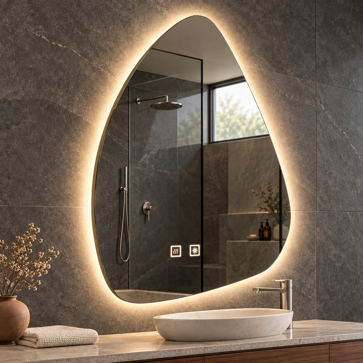 Oglinda LED Organica 40x60cm, Lumina Rece, Sistem Dezaburire, Dimabila