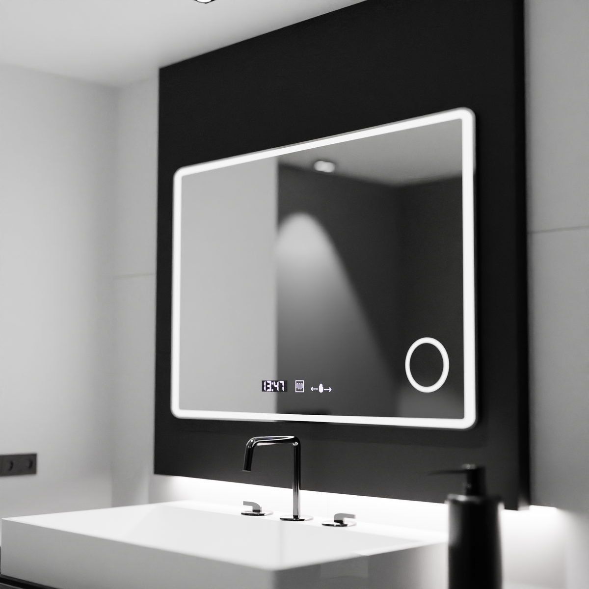 Oglinda LED Rectangulara 120x80 Aura Riflesso Puro MotionGlow Marcello, Sistem Dezaburire, Termometru si Ceas, Dimabila Oglinzi Marcello Default Title Alessandro Design
