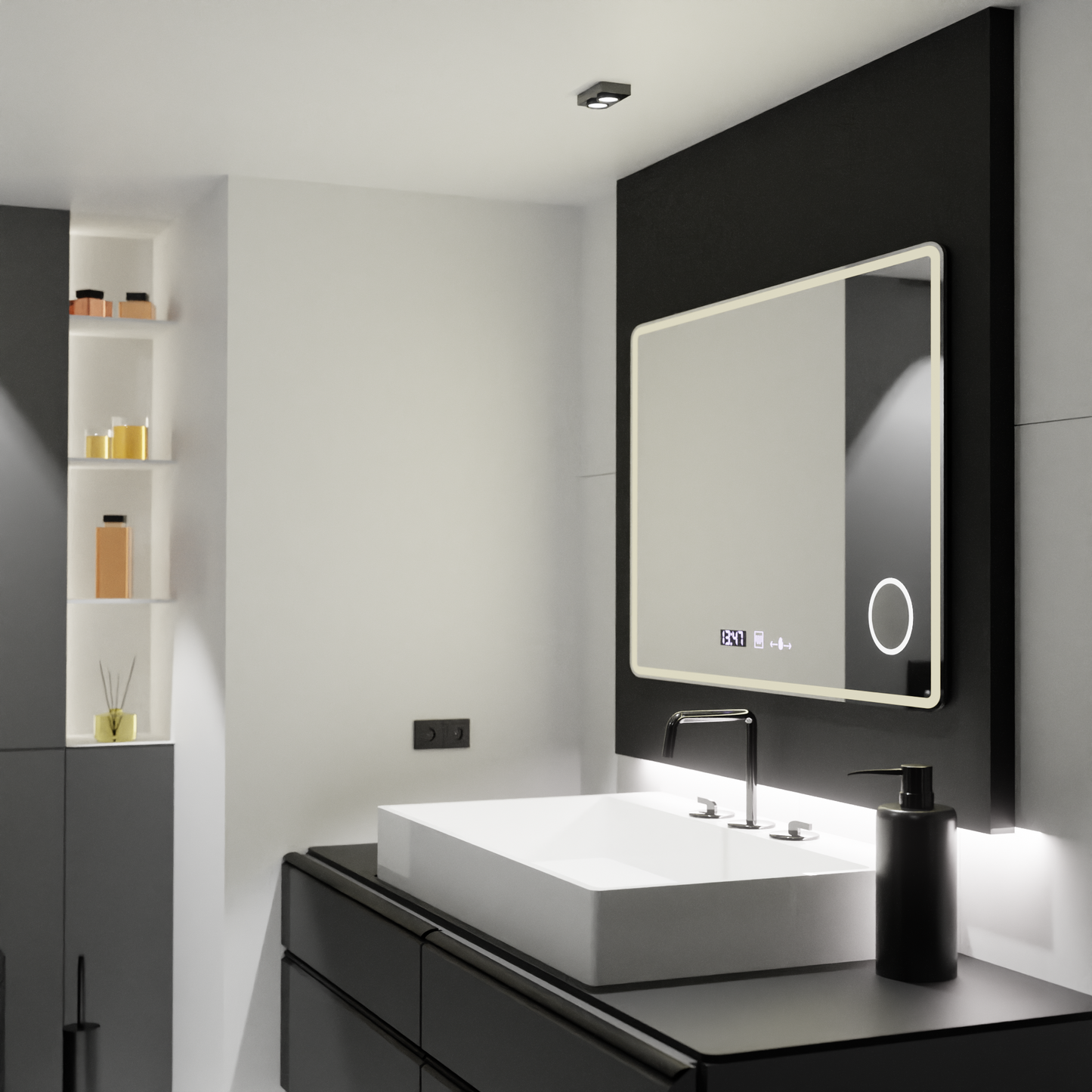 Oglinda LED Rectangulara 120x80 Aura Riflesso Puro MotionGlow Marcello, Sistem Dezaburire, Termometru si Ceas, Dimabila Oglinzi Marcello Default Title Alessandro Design
