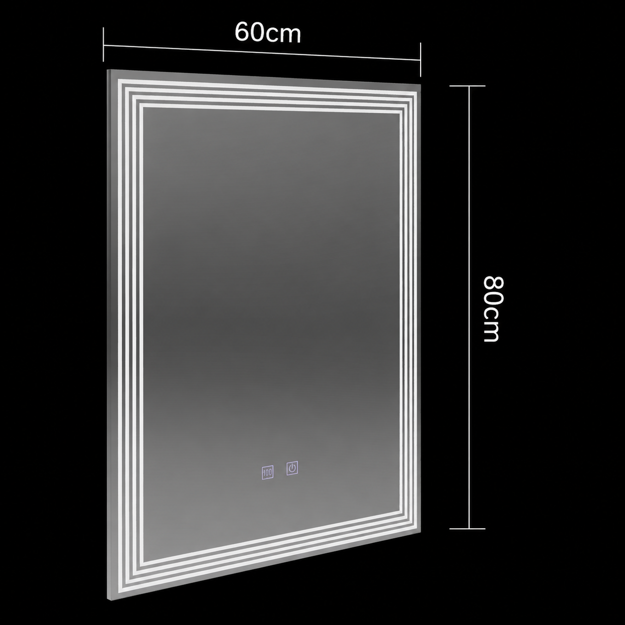Oglinda LED Rectangulara, 60x80cm, ADIS Touch, Sistem Dezaburire,Dimabila