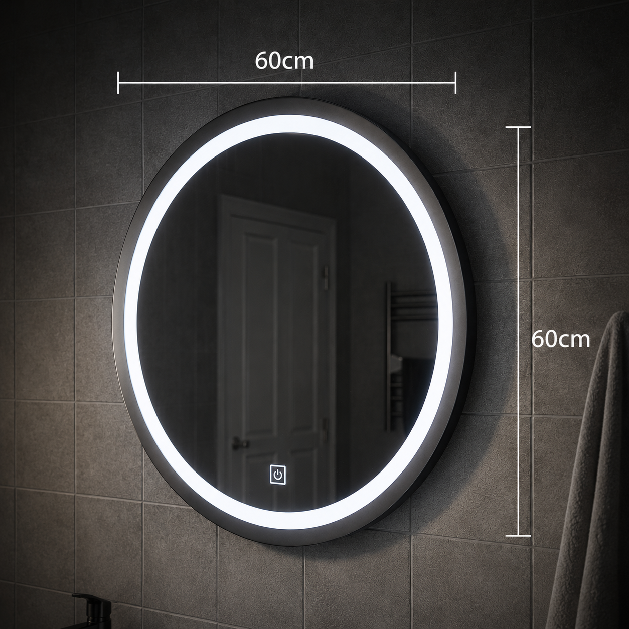 Oglinda LED Touch Gallio , Diametru 60cm, Lumina Rece 6000K, Sticla