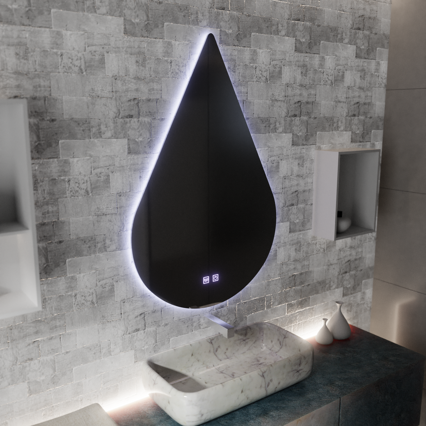 Oglinda LED Touch River Sistem Dezaburire 80X120cm, Forma de Picatura. Oglinzi Korman E Default Title Alessandro Design
