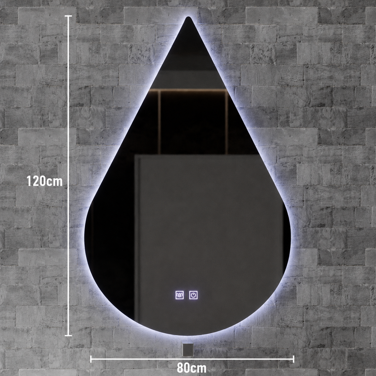Oglinda LED Touch River, 52W, Sistem Dezaburire, 80X120cm, Forma de Picatura