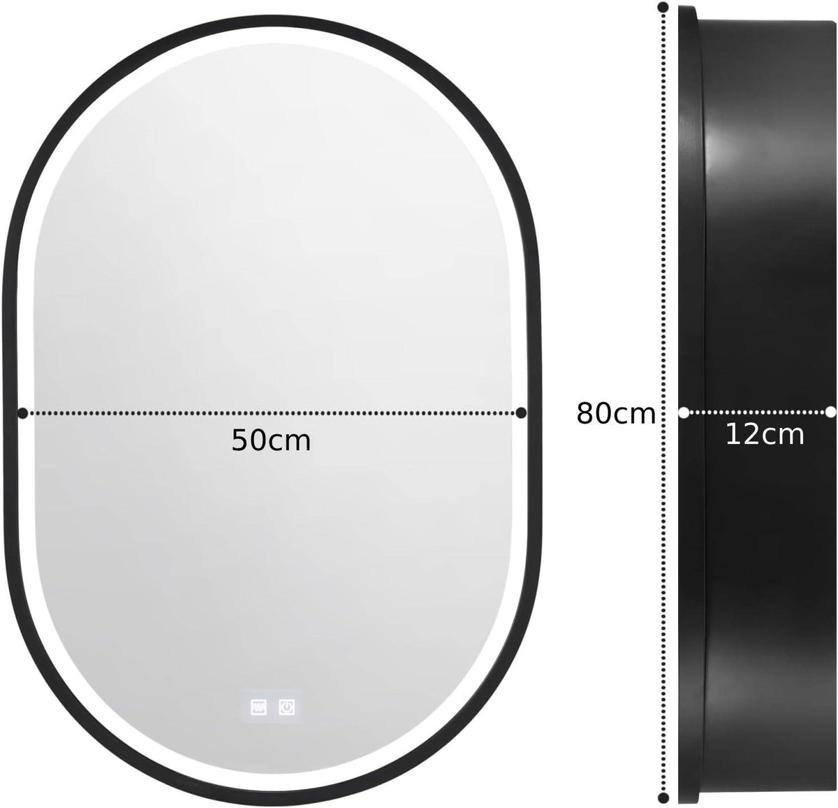 Oglinda LED cu Dulap, Ovala, 50x80cm, Dezaburire, Lumina Rece/Calda/Neutra, Rama Neagra, Spatiu de Depozitare Oglinzi Dulap Default Title Alessandro Design