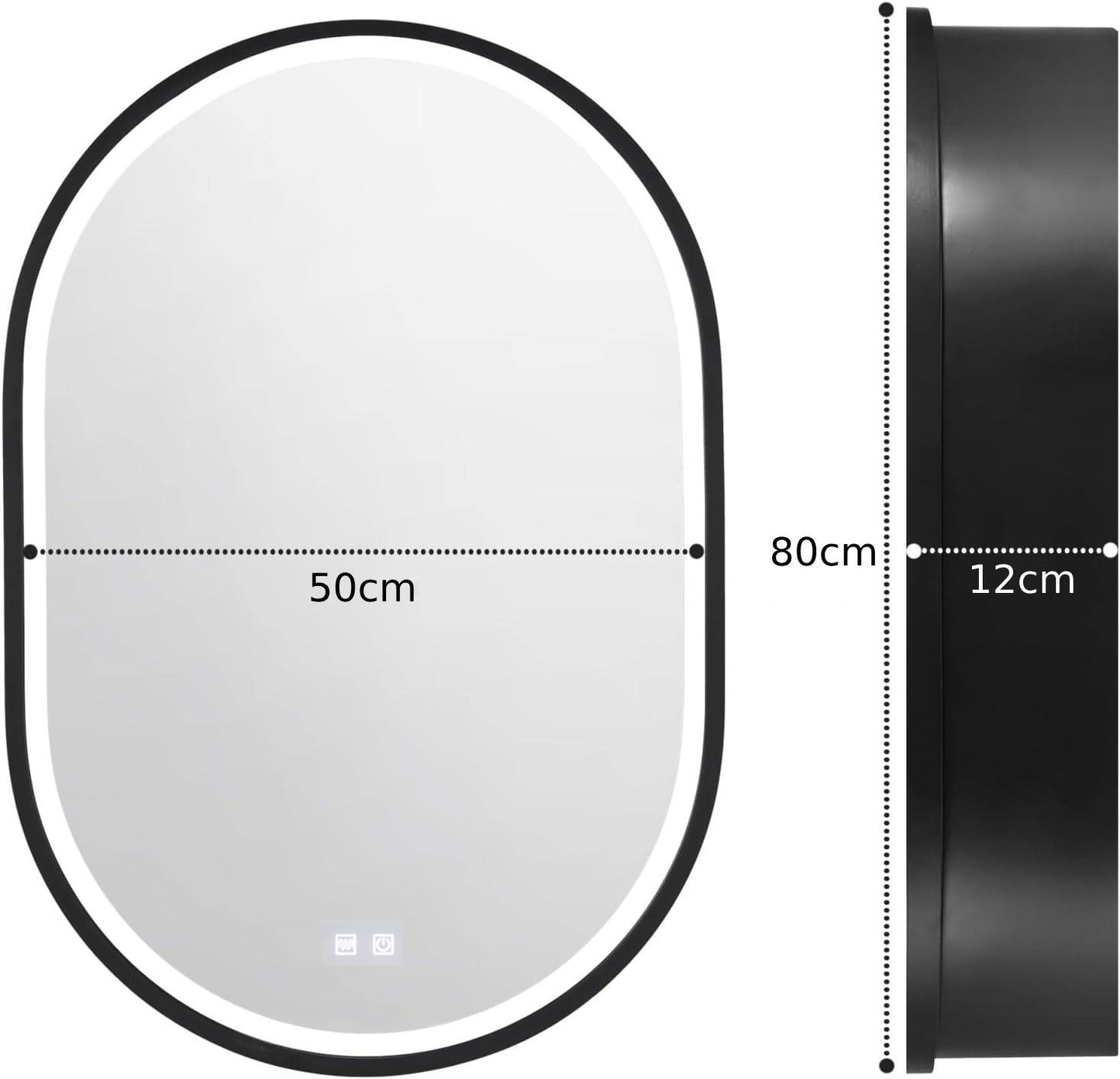 Oglinda LED cu Dulap, Ovala, 50x80cm, Dezaburire, Lumina Rece/Calda/Neutra, Rama Neagra, Spatiu de Depozitare Oglinzi Dulap Default Title Alessandro Design