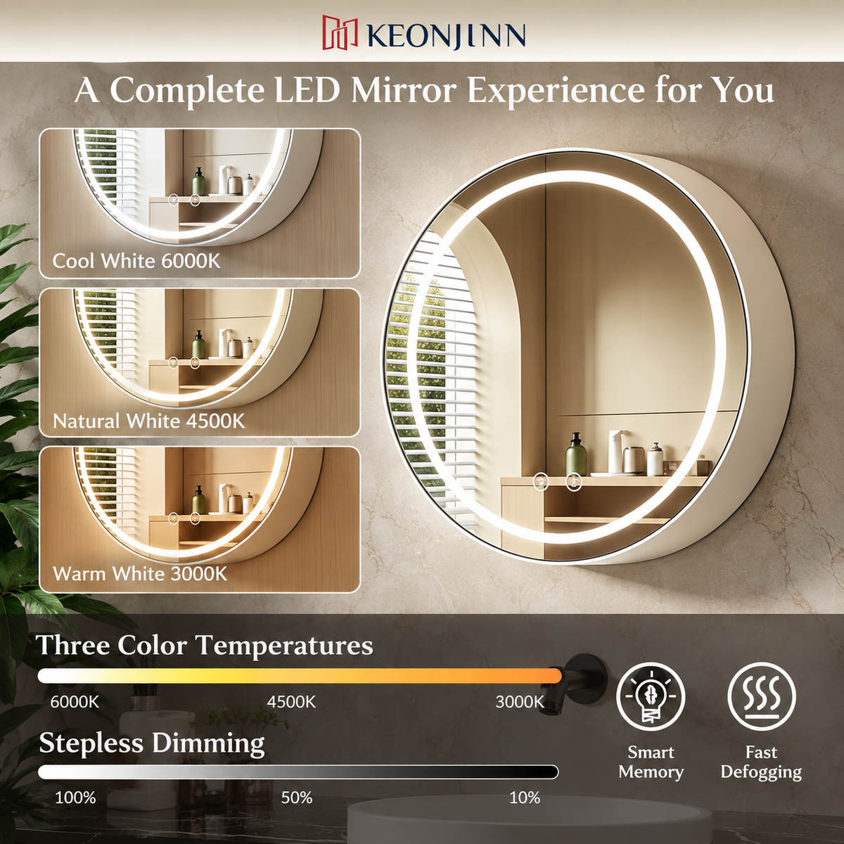 Oglinda LED cu Dulap, Rotunda, 10W, 50x50cm, Dezaburire, Rama Neagra, Spatiu de Depozitare