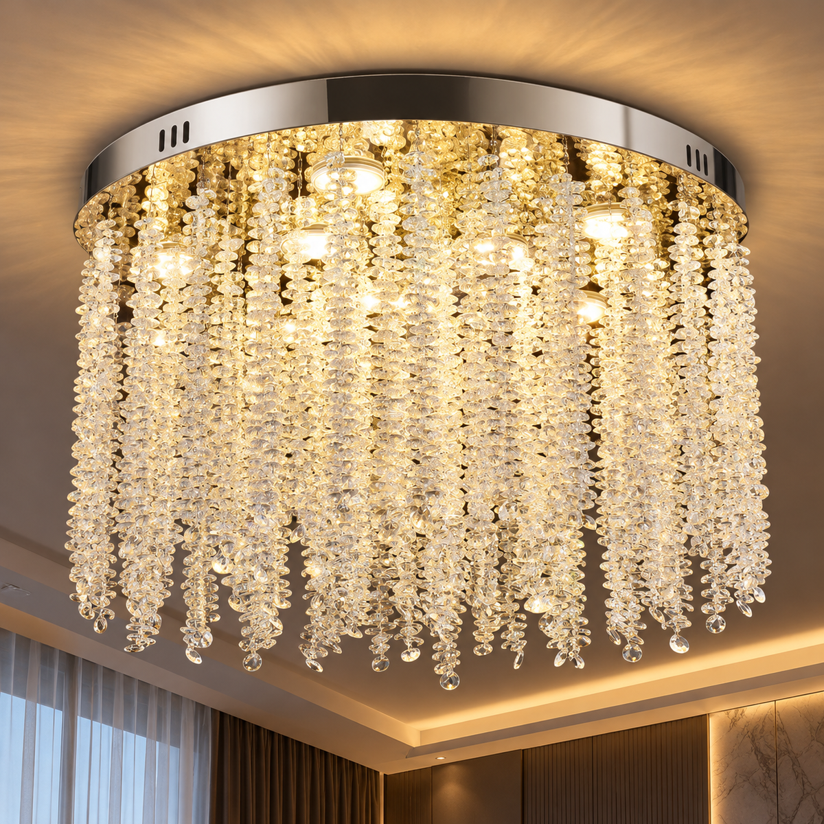 Candelabru LED Cristal LLC215/400WH Rotund, 22W, Lumina Rece/Calda/Neutra, Cristal, Auriu