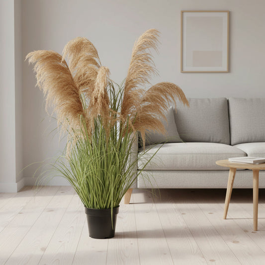 Aranjament decorativ cu 7 fire, 110cm, Stuf Artificial si Iarba, Verde Tomnal