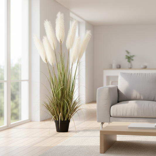 Aranjament decorativ cu 7 fire, 220cm, Stuf Artificial, Verde si Alb