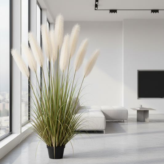 Aranjament decorativ cu 9 fire, 240cm, Stuf Artificial, Verde si Roz
