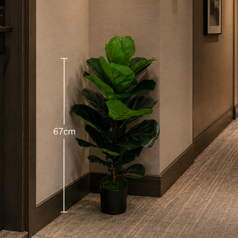 Planta Artificială Copac Tip Ficus, 2 Ramuri, 67 cm, Verde, cu Ghiveci