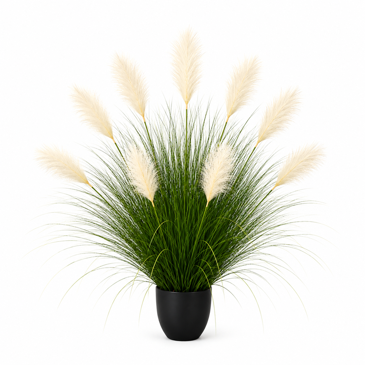 Planta Artificială Iarbă Ornamentală, 110 cm, 9 tulpini, Stuf și Iarbă, Verde deschis și alb, Fără Ghiveci